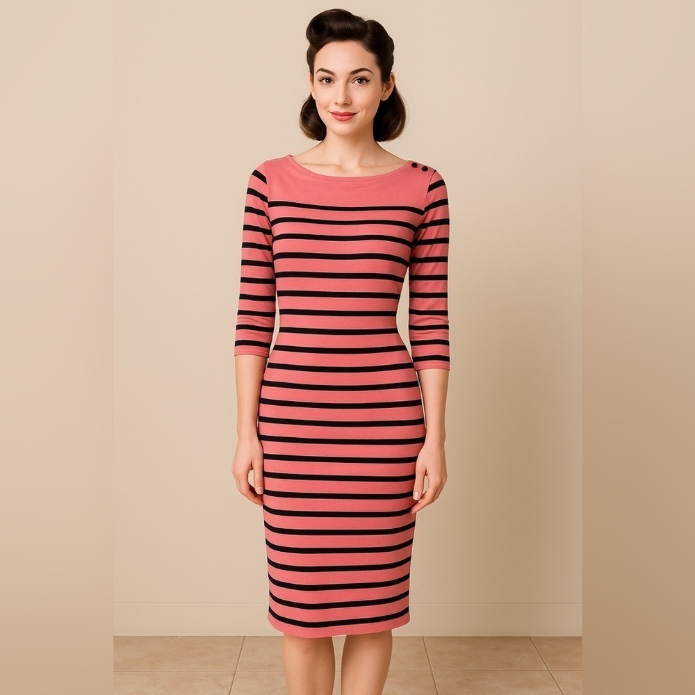 L.L. Bean Pink and Navy Striped pencil Dress size medium